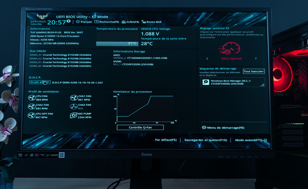 Configuration PC sur mesure en phase de test — réglages et contrôles dans le BIOS
